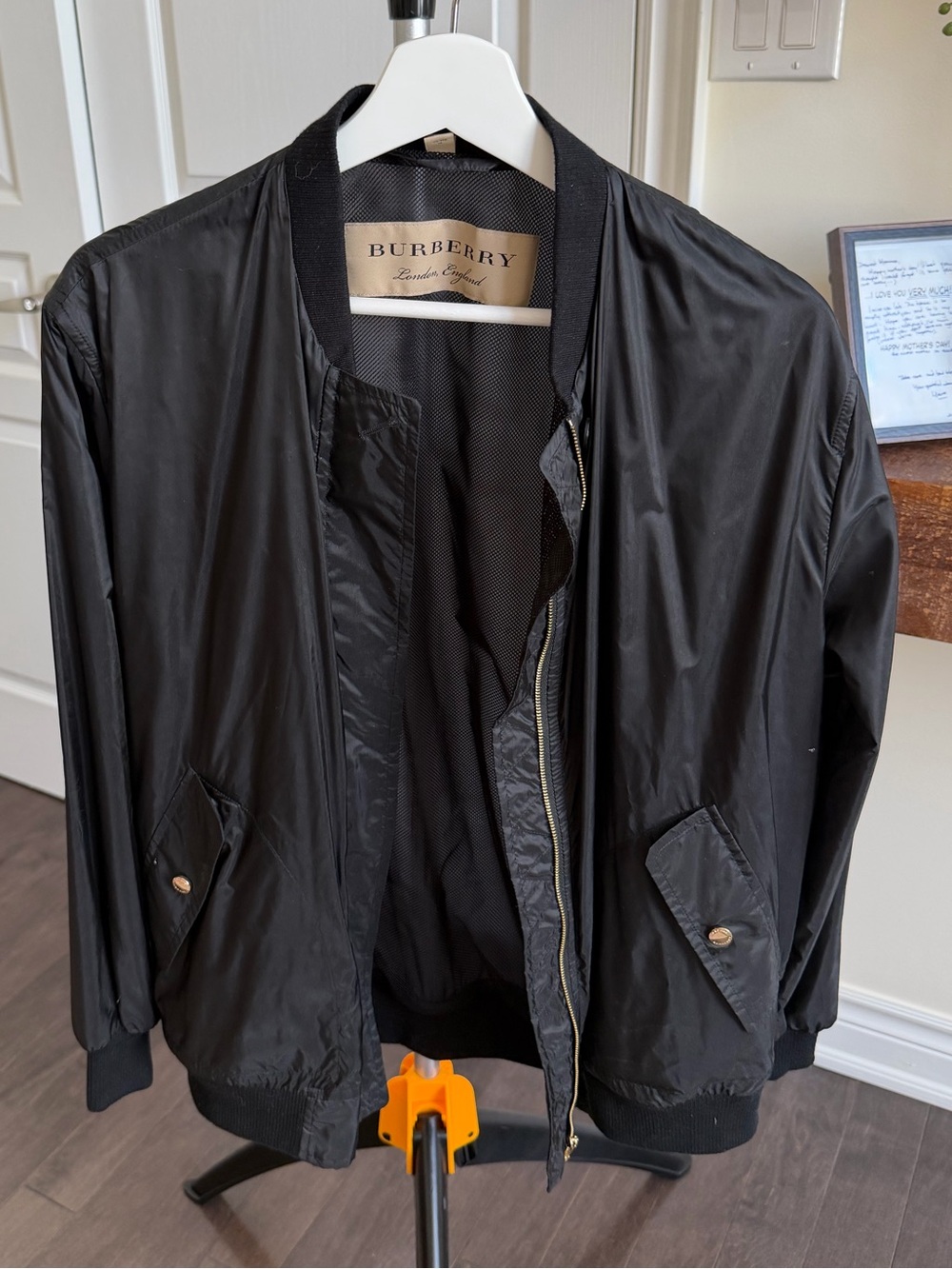 Burberry Women’s Lightweight Black Bomber Jacket with Gold Hardware